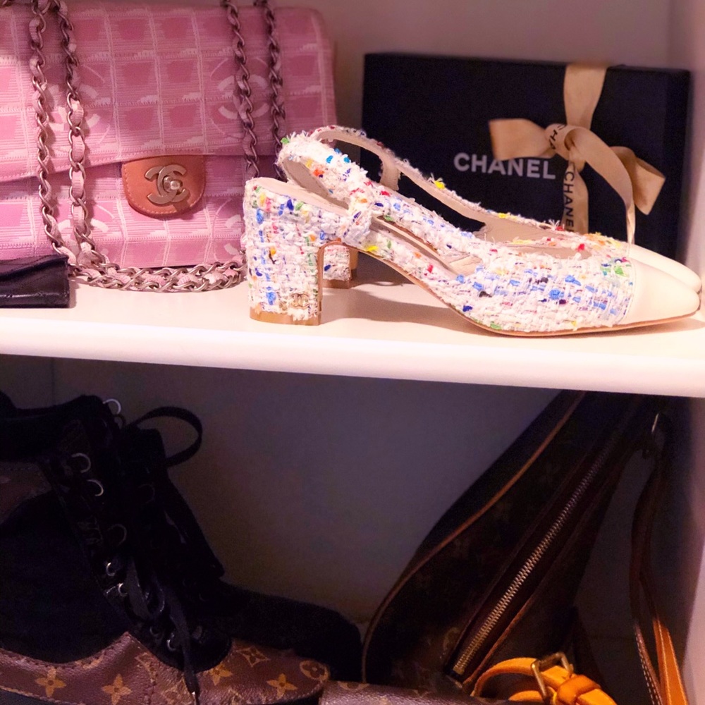 SOLD CHANEL tweed slingback heels sandals